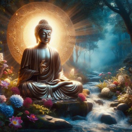 Đức Phật ngồi thiền bên dòng suối